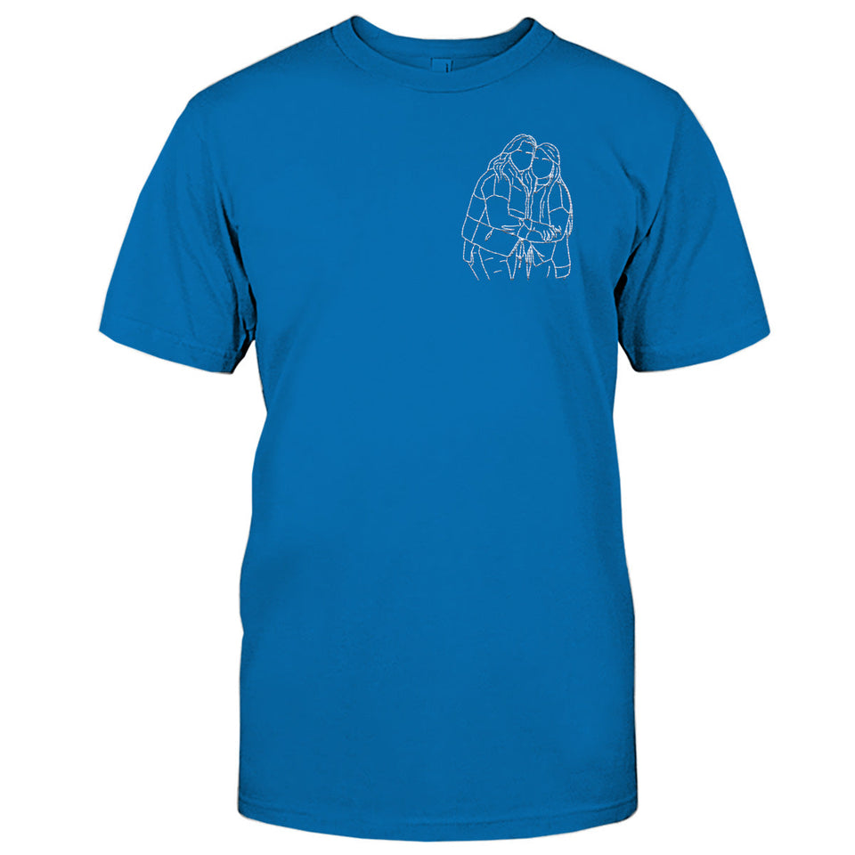 Custom Line Art - Personalized Sibling Embroidered T-shirt