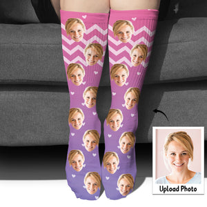 Custom Face Purple Pattern - Personalized Mother Socks