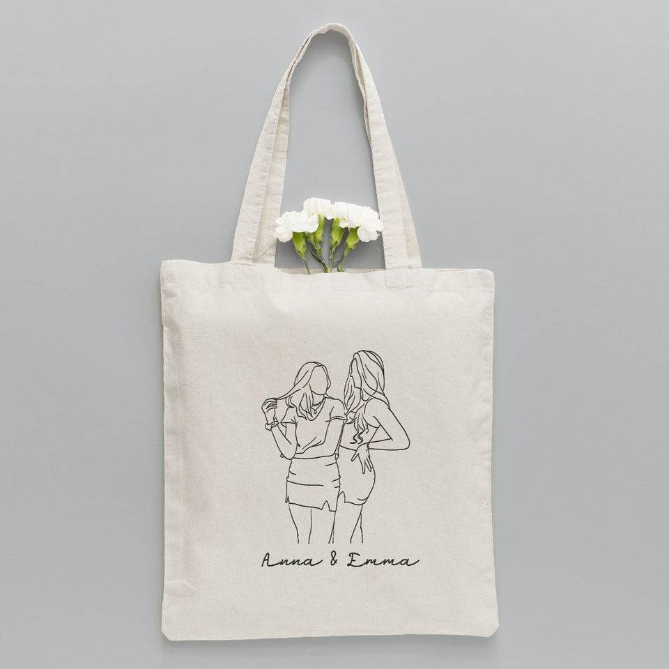 Custom Photo Line Art - Personalized Daughter Embroidered Tote Bag