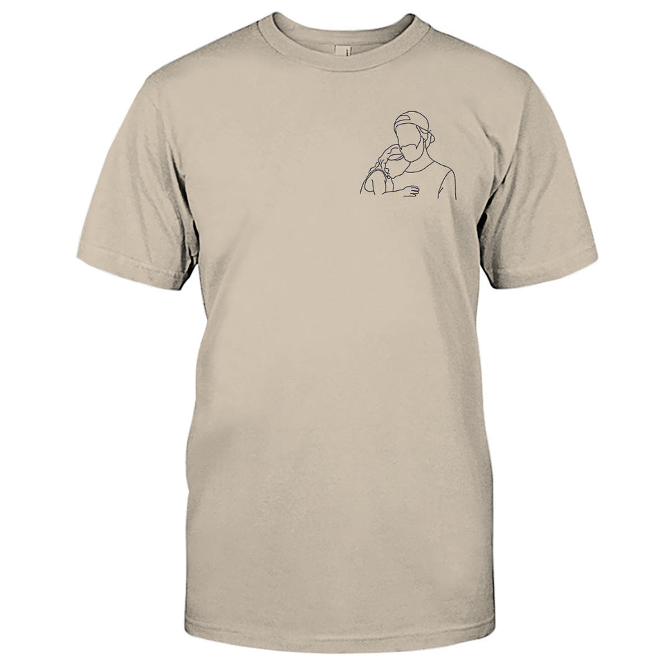 Custom Line Art - Personalized Step Dad Embroidered T-shirt