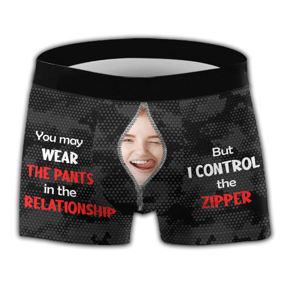 I Control The Zipper - Personalized Couple Men Boxer Briefs