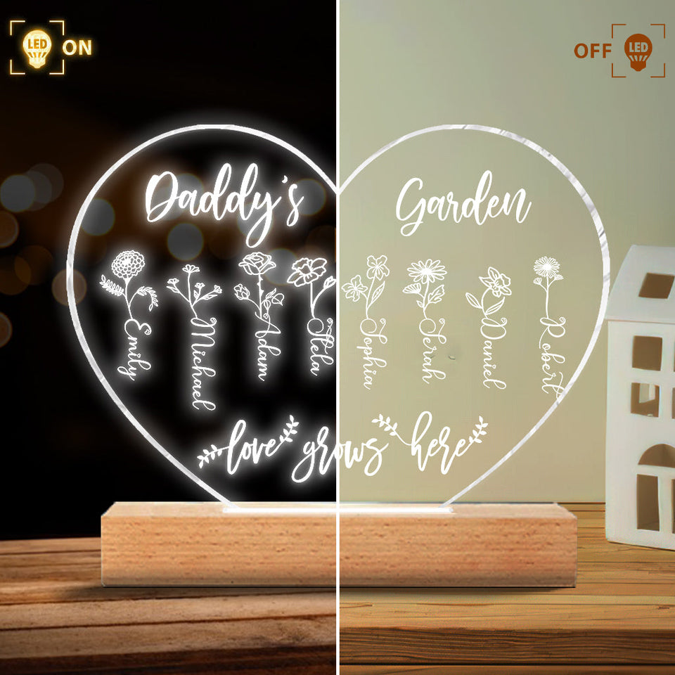 Grandma's Garden - Gift for grandma, mom, aunt, grandpa - Personalized Shaped Plaque Light Base