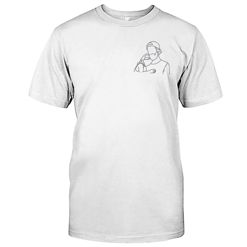 Custom Line Art - Personalized Step Dad Embroidered T-shirt