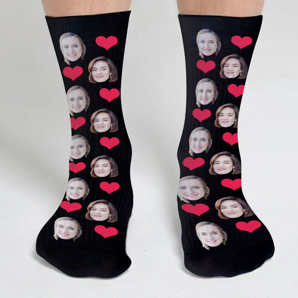 Custom Face Heart Pattern - Personalized Bestie Socks