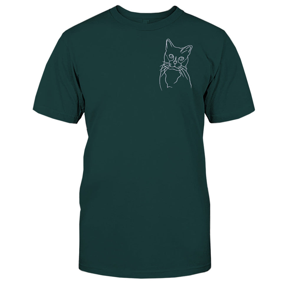 Custom Line Art - Personalized Cat Embroidered T-shirt