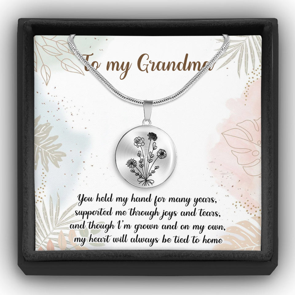 Birthday Flower - Gift for mom, wife,girlfriend, grandma - Personalized Round Pendant Necklace