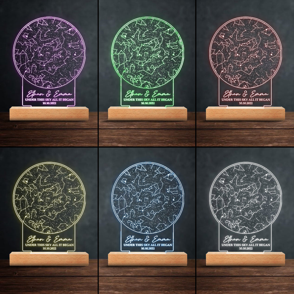 Under This Sky All It Began - Personalized Husband And Wife Shaped Plaque Light Base