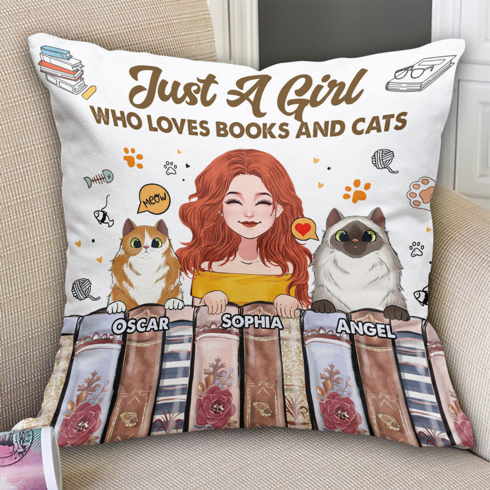 Love Books And Cats - Personalized Book Throw Pillow