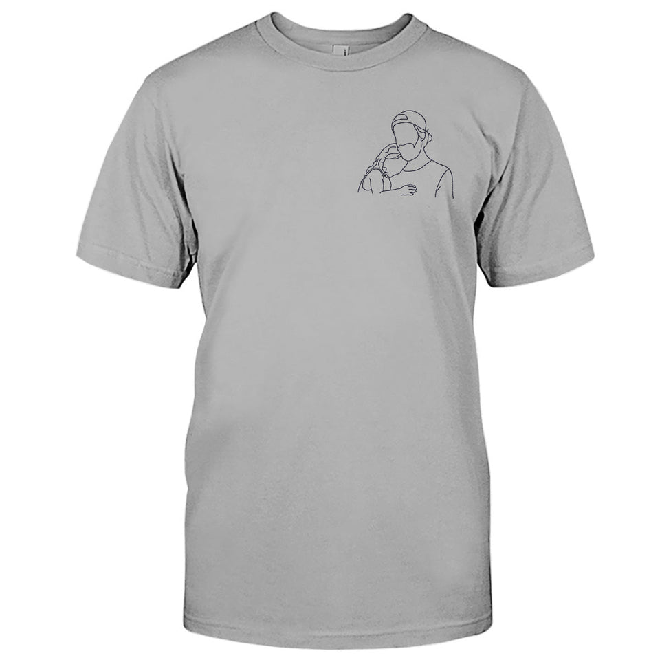 Custom Line Art - Personalized Step Dad Embroidered T-shirt