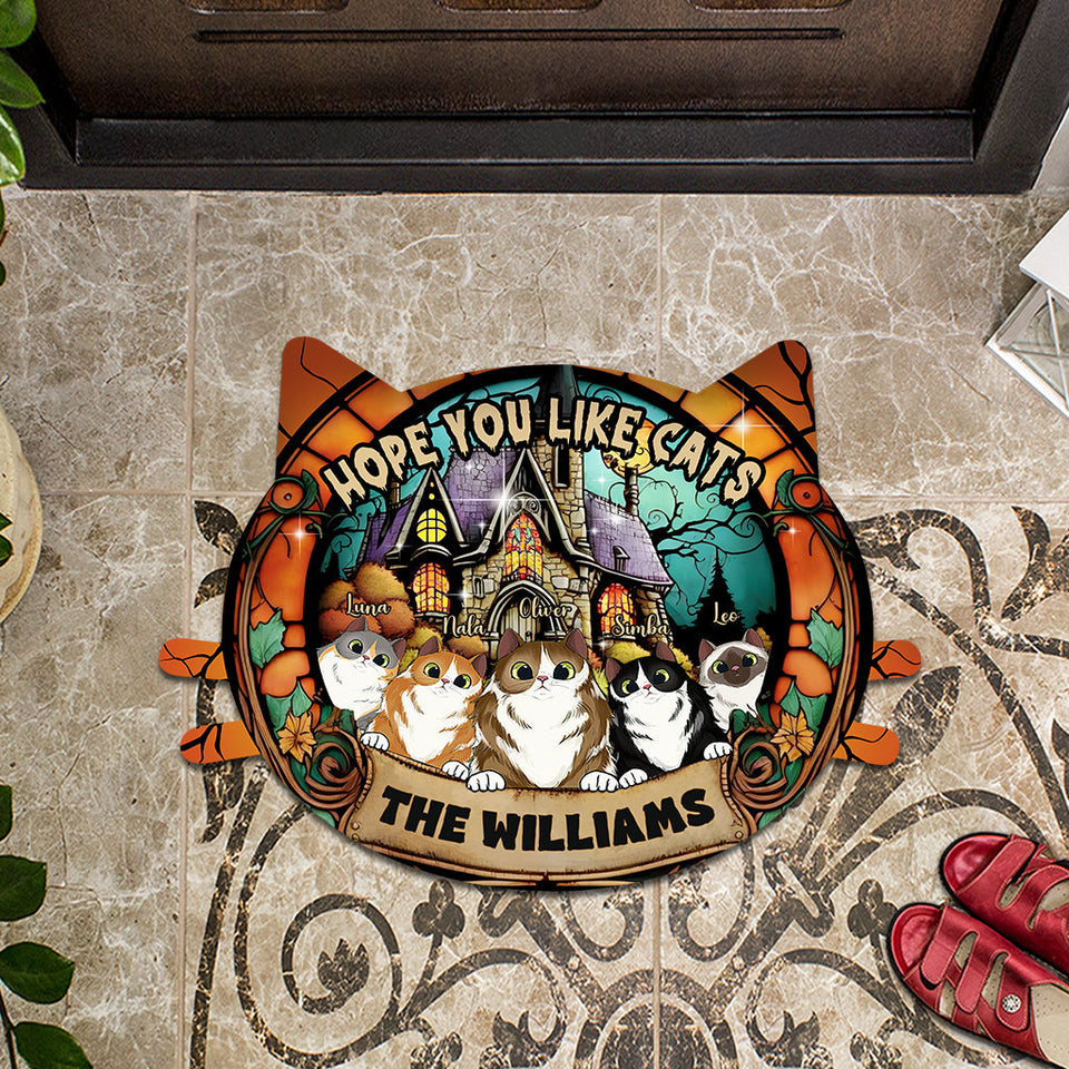 Hope You Like Cats - Personalized Cat Shaped Doormat