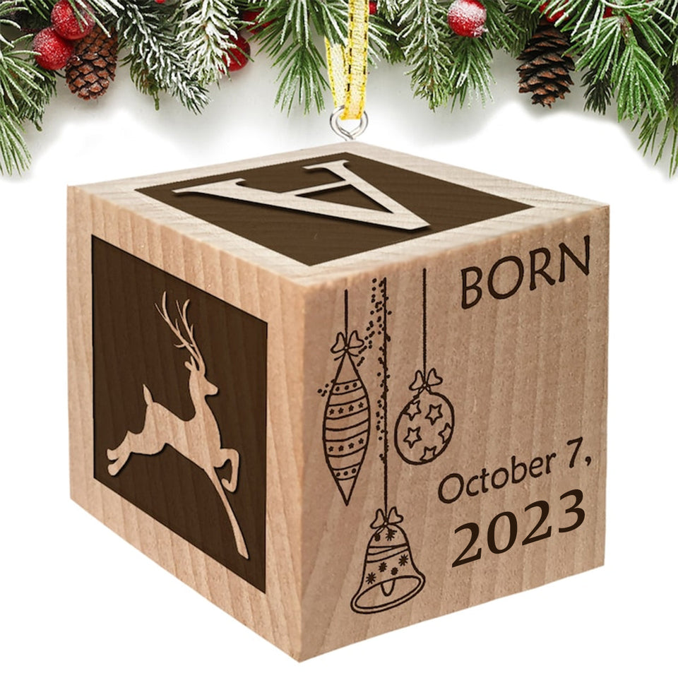 Baby's First Christmas Block Ornament - Gift for Newborn, mom, dad - Personalized Block Ornament