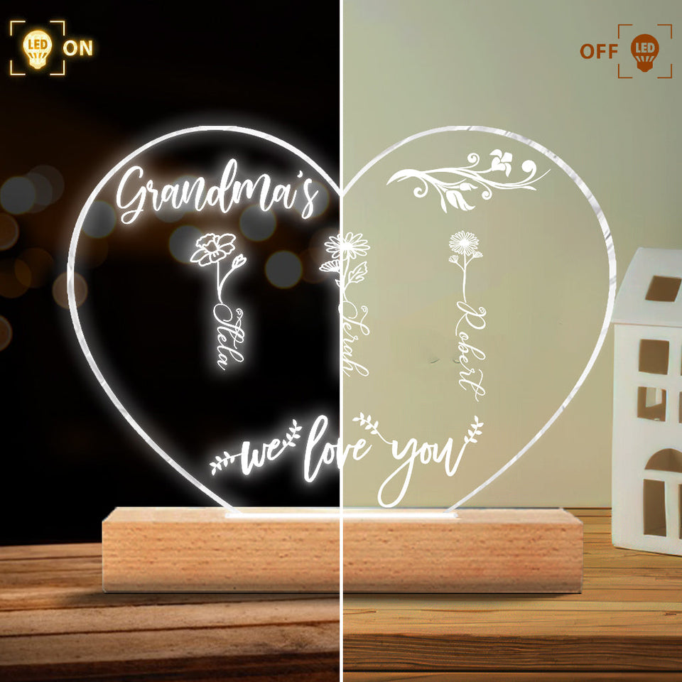 Mom’s Garden - Gift for grandma, mom, aunt, grandpa - Personalized Shaped Plaque Light Base