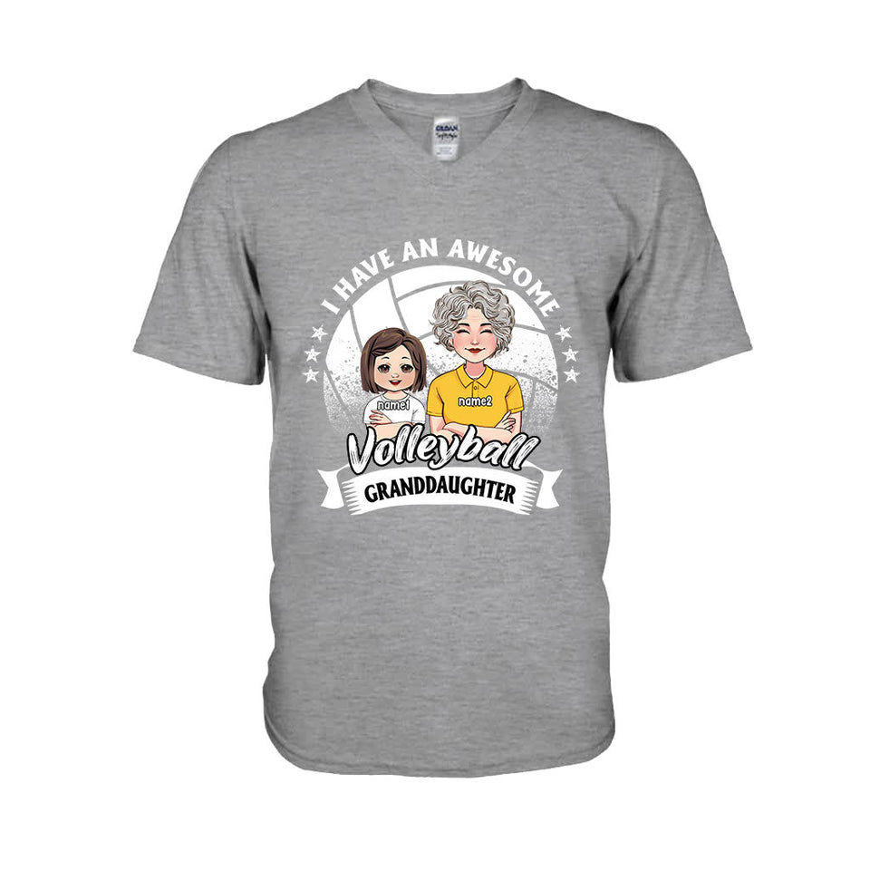 Awesome Volleyball Granddaughter - Personalized Volleyball T-shirt And Hoodie