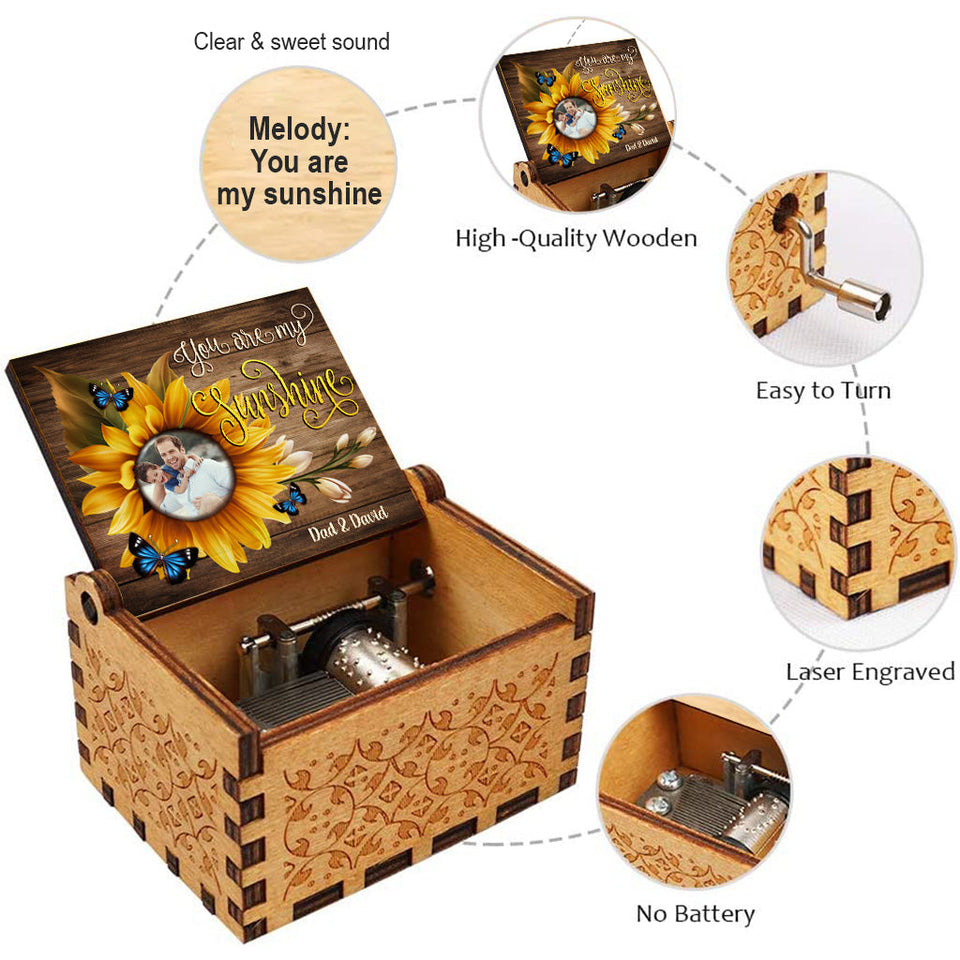 You Are My Sunshine - Gift for mom, grandma, dad, grandpa, daughter, son, granddaughter, grandson, sister, brother, friend, wife, husband - Personalized Hand Crank Music Box