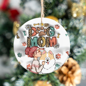 Dog Mom Cat Mom Inflated - Gift for dog lovers, cat lover - Personalized Ceramic Circle Ornament