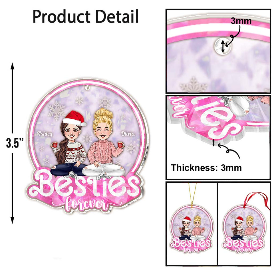 Besties Forever Glitter Pink - Personalized Bestie Transparent Ornament