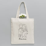 Custom Photo Line Art - Personalized Mother Embroidered Tote Bag