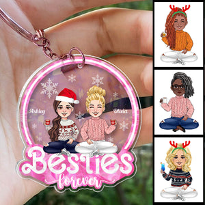 Besties Forever Glitter Pink - Personalized Bestie Transparent Keychain