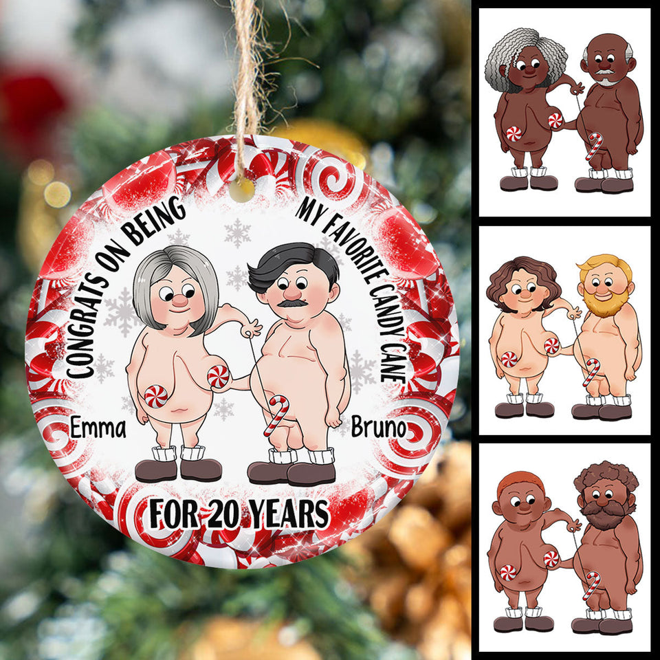 Congrats On Being My Favorite Candy Cane - Personalized Husband And Wife Ceramic Circle Ornament