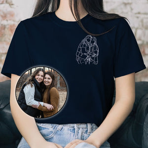 Custom Line Art - Personalized Sibling Embroidered T-shirt
