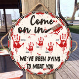 Come On In - Personalized Family Round Wood Sign