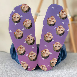 Custom Face Purple Pattern - Personalized Kid Socks