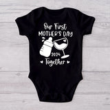 Our 1st First Mother's Day Together Milk And Wine - Personalized Mother T-shirt And Baby Onesie