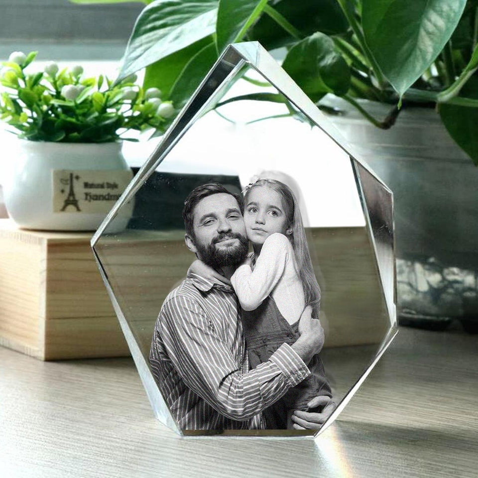 Custom Photo - Personalized Father Laser Engraving 3D Iceberg Shaped Crystal Lamp