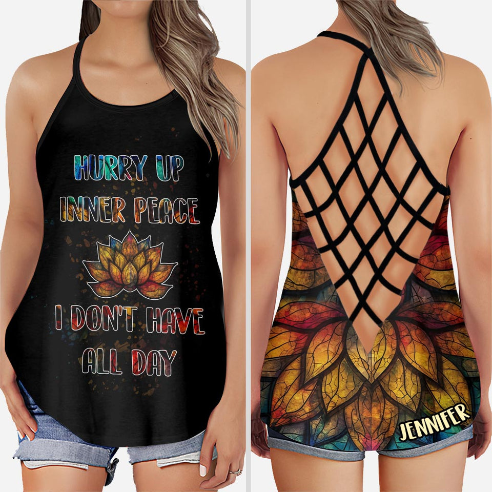 Hurry Up Inner Peace - Personalized Yoga Cross Tank Top