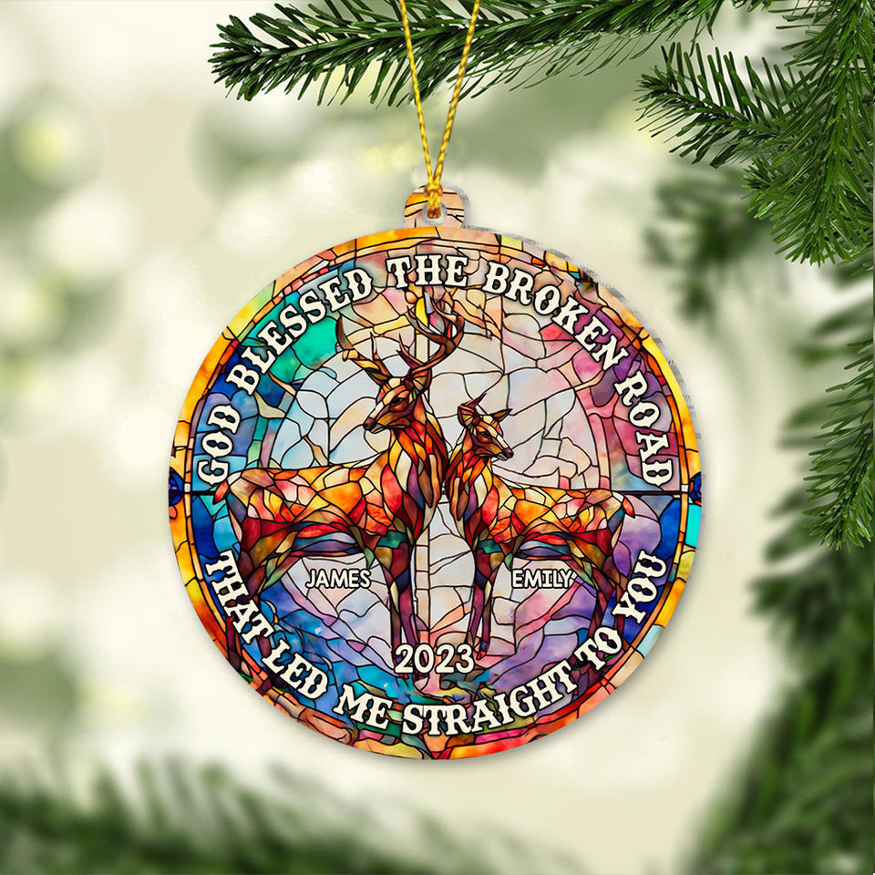 God Blessed The Broken Road - Personalized Hunting Ornament
