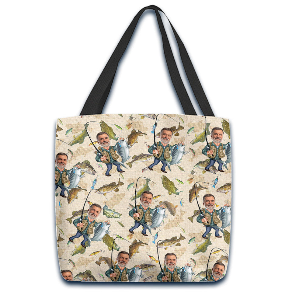 Photo Inserted Funny Fishing - Personalized Fishing Tote Bag