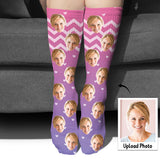 Custom Face Purple Pattern - Personalized Step Mom Socks