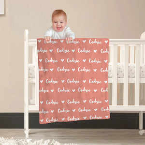 Custom Name Heart Pattern - Personalized Newborn Blanket