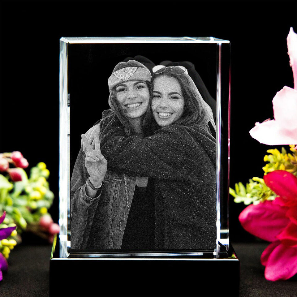 Custom Photo - Personalized Sibling Laser Engraving 3D Cuboid Shaped Crystal Lamp