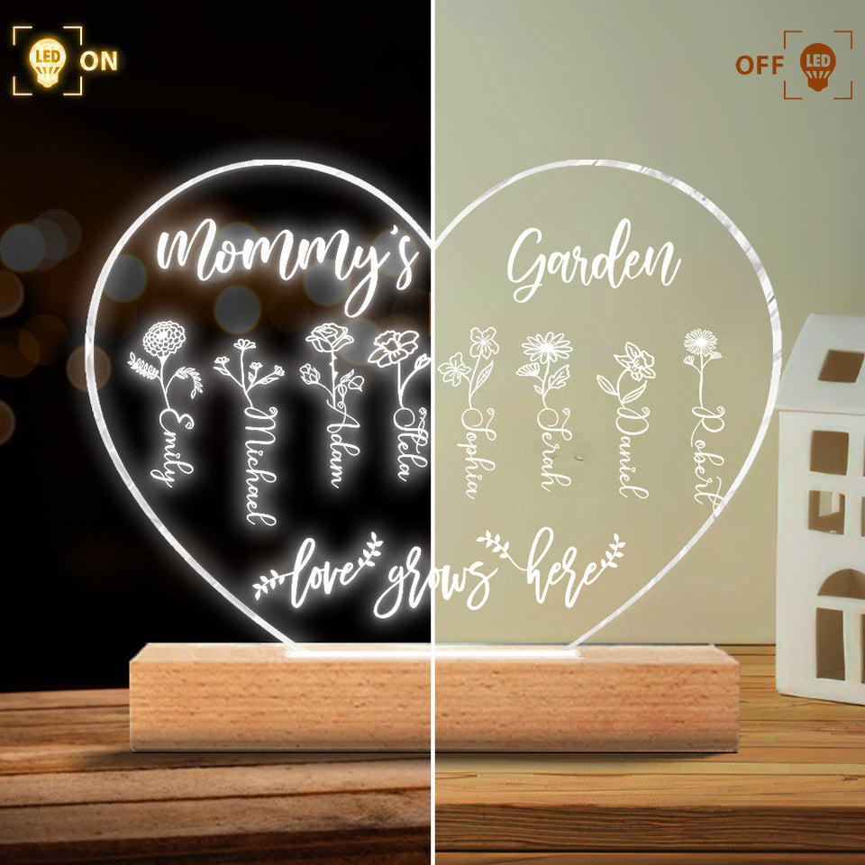 Grandma's Garden - Gift for grandma, mom, aunt, grandpa - Personalized Shaped Plaque Light Base