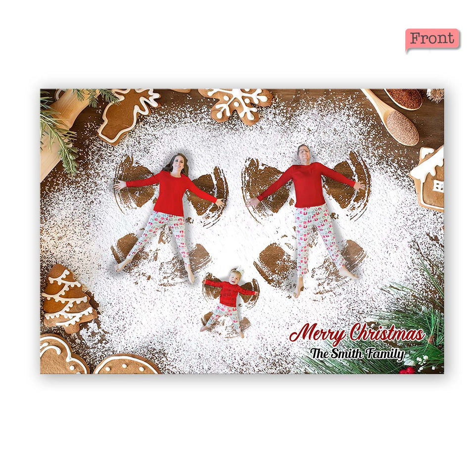 Merry Christmas Snow Angel Gingerbread - Personalized QR Greeting Card