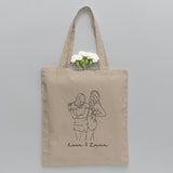 Custom Photo Line Art - Personalized granddaughter Embroidered Tote Bag