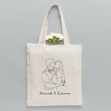 Custom Photo Line Art - Personalized Couple Embroidered Tote Bag