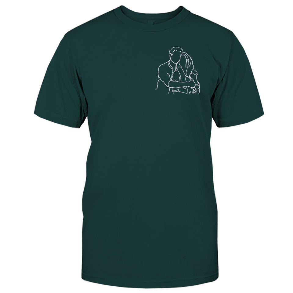 Custom Line Art - Personalized Couple Embroidered T-shirt
