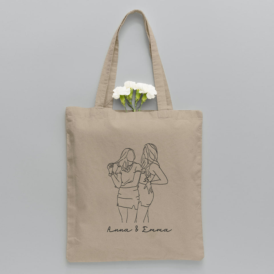 Custom Photo Line Art - Personalized Daughter Embroidered Tote Bag