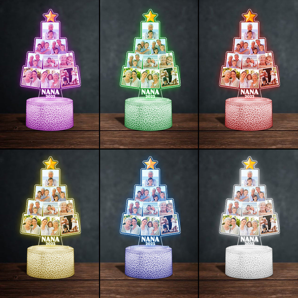 Picture Christmas Tree - Gift for grandma, wife, mom, her - Personalized Shaped Plaque Light Base