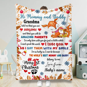 1st Christmas Gift Mommy And Daddy - Personalized Newborn Blanket