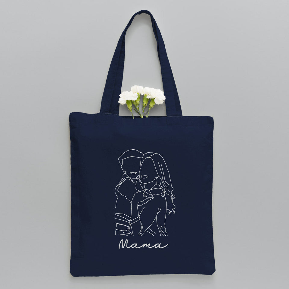 Custom Photo Line Art - Personalized Step Mom Embroidered Tote Bag