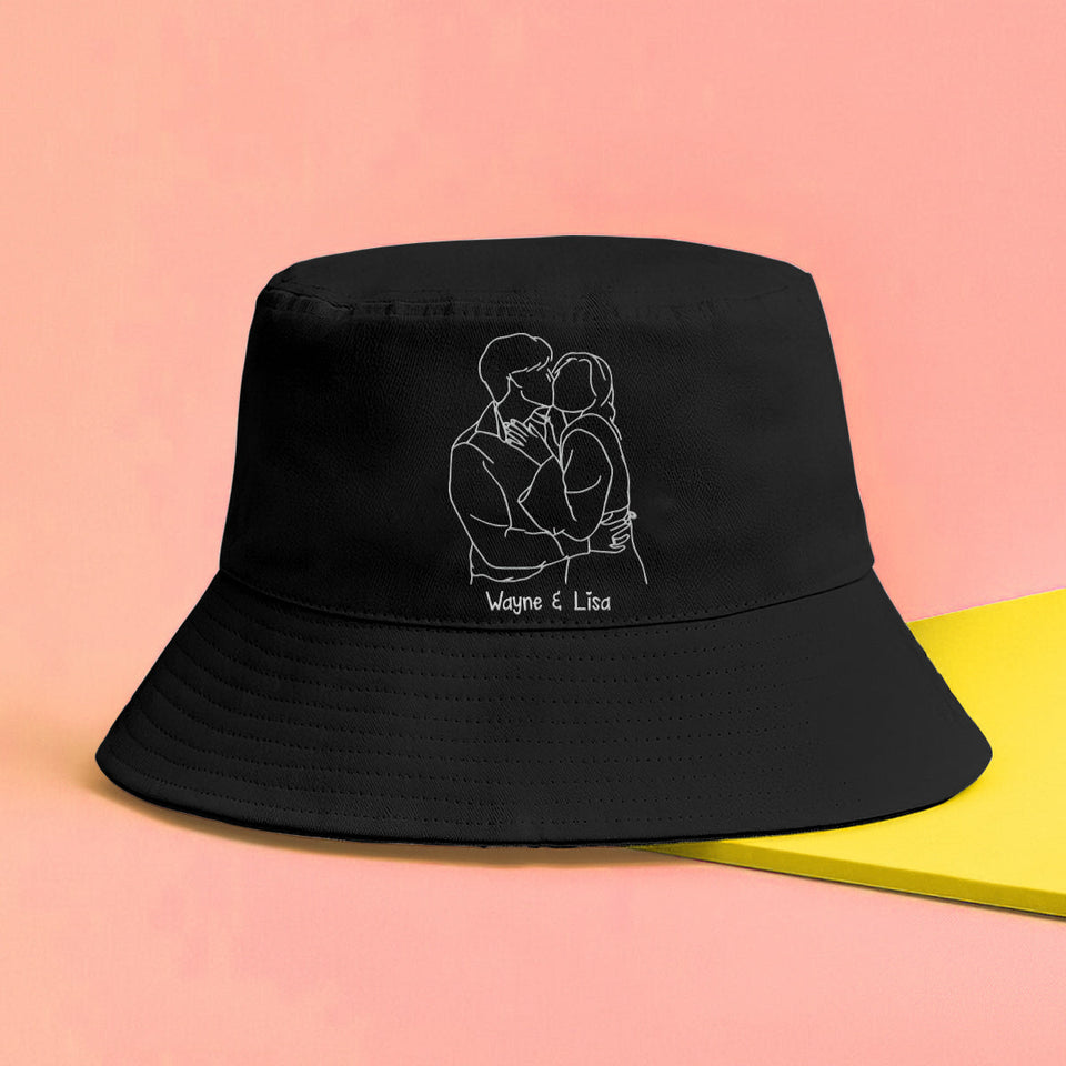 Custom Photo - Personalized Couple Embroidered Bucket Hat