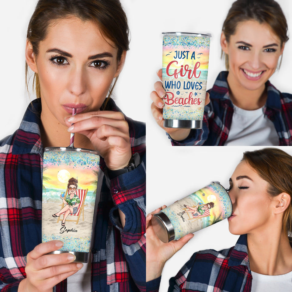 Just A Girl Who Loves Beach - Personalized Sea Lover Tumbler