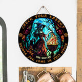 Check Ya Energy - Personalized Witch Round Wood Sign