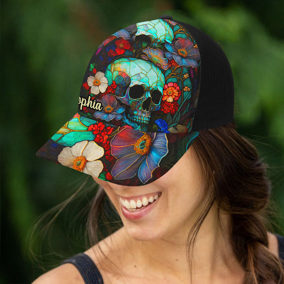 Floral Skull - Personalized Skull Trucker Hat