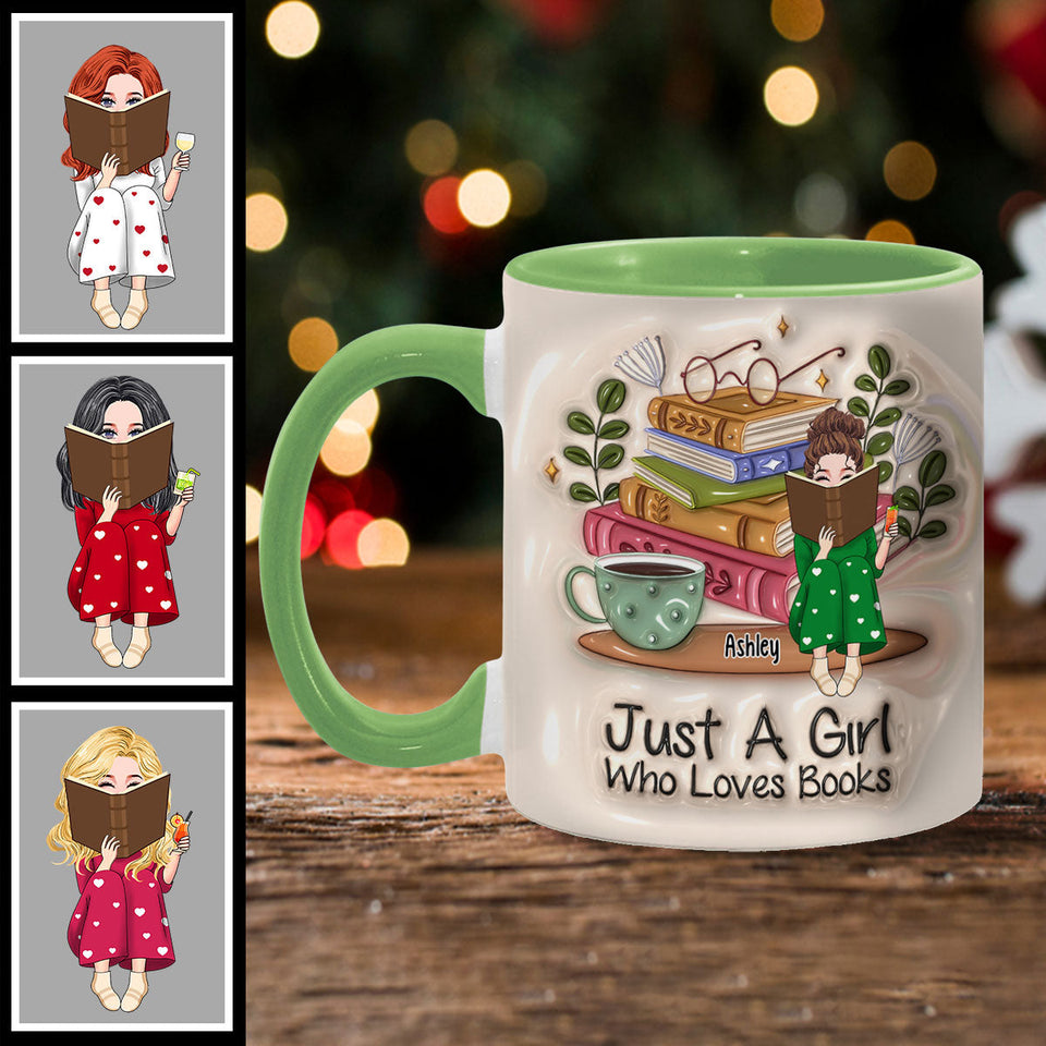 Just A Girl Who Loves Books - Personalized Book Accent Mug