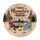 Happy Camper - Camping gift for husband, wife, boyfriend, boyfriend - Personalized Round Wood Sign