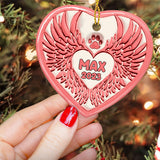 You Left Paw Prints On Our Hearts Angel Wings - Gift for dog lovers, who lost dog, who lost cat - Personalized Ceramic Heart Ornament